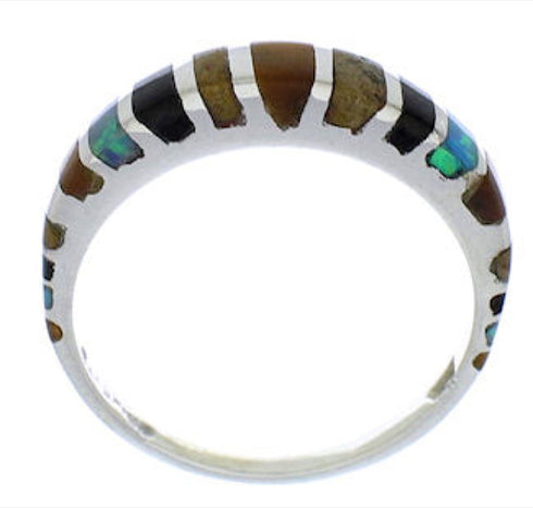 Multicolor Inlay Silver Southwest Ring Size 7-3/4 TX45562